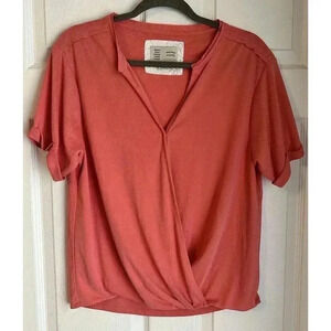 Anthropologie Saturday Sunday V-Neck Faux Wrap Top Womens XS Pink Boho